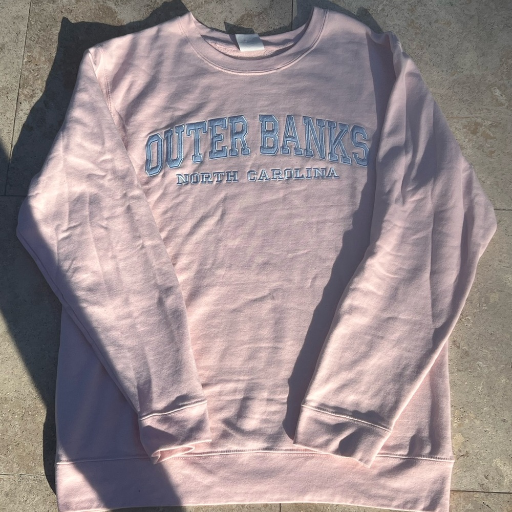Pink and light blue Outer Banks North Carolina crewneck